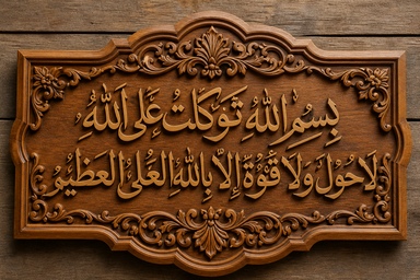 Kaligrafi Ukiran Bismillahi Tawakkaltu Alallah La Haula Wala Quwwata Illa Billahil Aliyil Adzim Arab