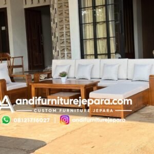 Kursi Tamu Mewah Model Semi Sofa dari Kayu Jati