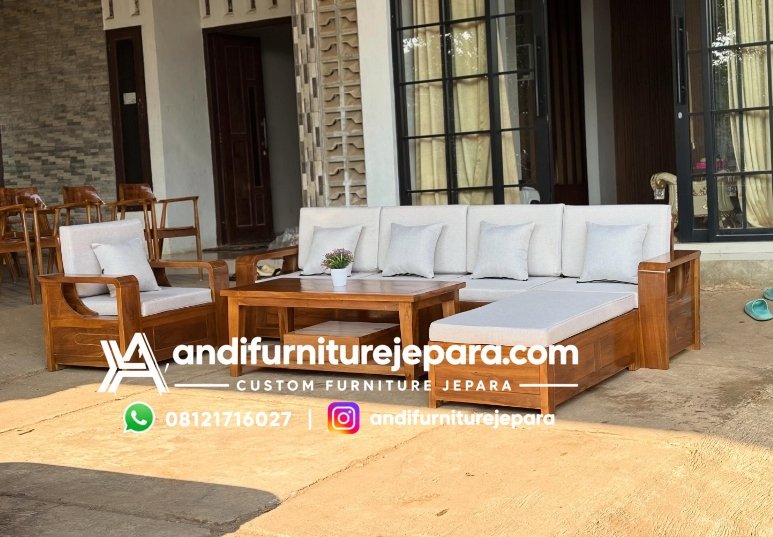 Kursi Tamu Mewah Model Semi Sofa dari Kayu Jati